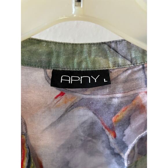 AP.NY Linen Top Blouse Womens Size Large Coastal Boho 3/4 Sleeve Vacation Cruise - Picture 2 of 5